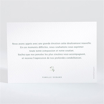 Carte de condoléances décès mémento - Dos du carton