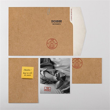 Faire-part naissance dossier confidentiel pochette - Vue ensemble extérieur