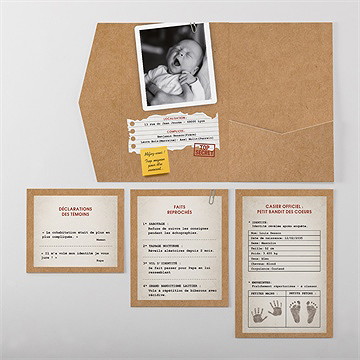 Faire-part naissance dossier confidentiel pochette - Vue d'ensemble intérieur