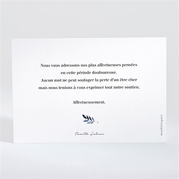 Carte de condoléances décès fleur bleue - Dos du carton