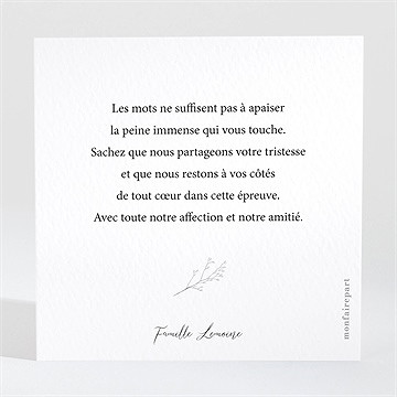 Carte de condoléances décès présent et mémoire - Dos du remerciement