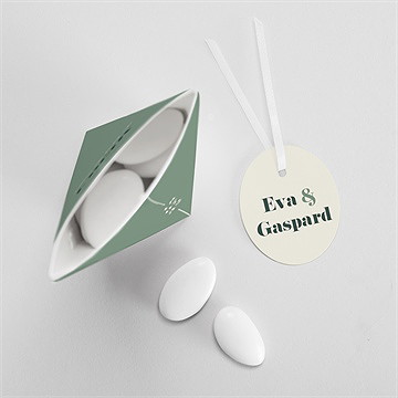 Boîte de dragées mariage vert sauge étui - Mise en situation