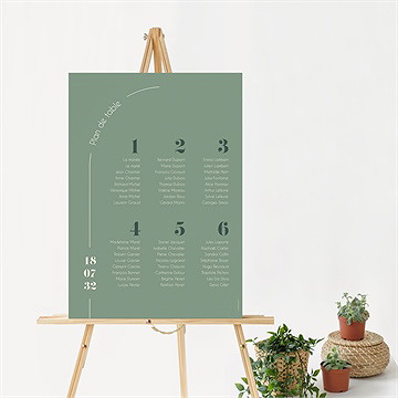 Plan de table mariage tons vert sauge - Mise en situation