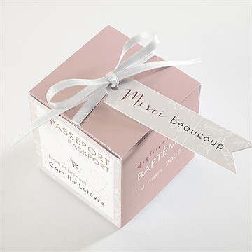 Boîte de dragées baptême joli passeport bapteme - Dessus de la boîte