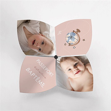 Faire-part de baptême joli passeport bapteme cocotte - Vue du dessus