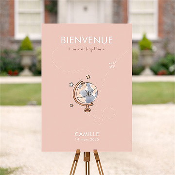 Panneau bienvenue joli passeport bapteme - Mise en situation