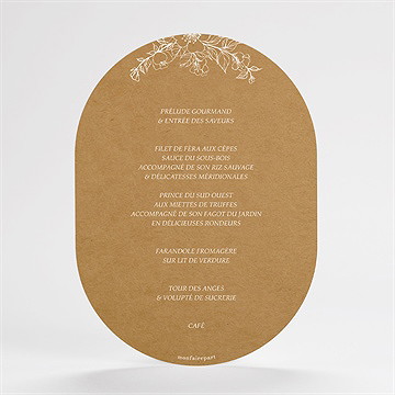 Menu mariage belle découverte ovale - Dos du menu
