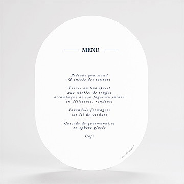 Menu mariage bleu romantique ovale - Dos du menu