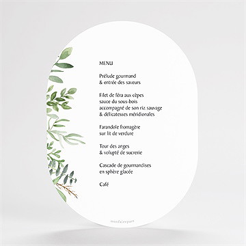 Menu mariage nature chic ovale - Dos du menu