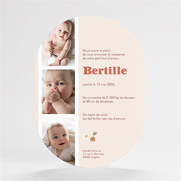 Faire-part naissance vichy et fraises - Dos du faire-part