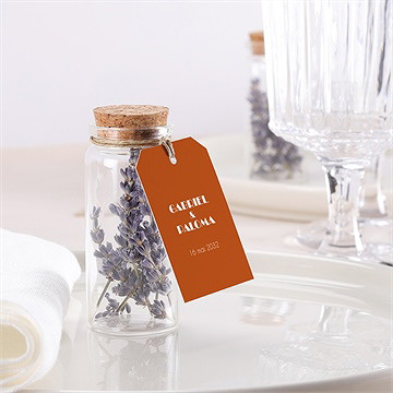 Mignonette mariage terracotta estival étiquette - Mise en situation