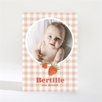 Remerciement naissance vichy et fraises plié duo