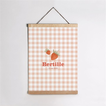 Affiche naissance vichy et fraises plié duo