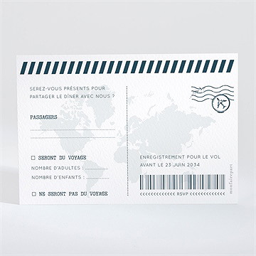 Carton réponse mariage passeport marin - Dos de la carte