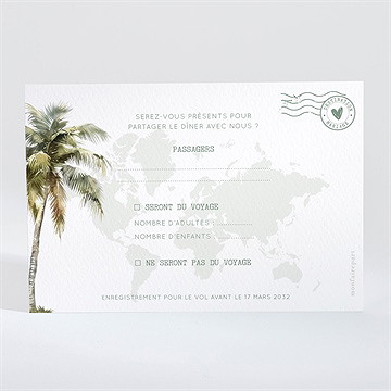 Carton réponse mariage passeport tropical - Dos de la carte