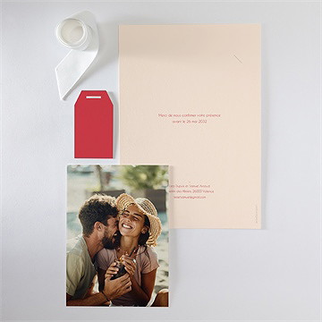 Faire-part mariage orange et fuchsia superposé - Vue d'ensemble verso