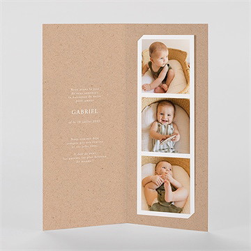 Faire-part naissance kraft photos photomaton - Intérieur du faire-part