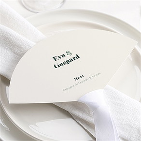 Menu mariage vert sauge éventail