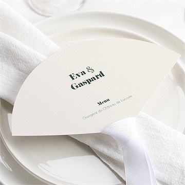 Menu mariage vert sauge éventail