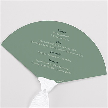 Menu mariage vert sauge éventail - Dos de l'eventail