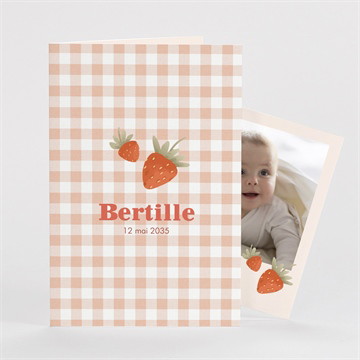 Faire-part naissance vichy et fraises plié duo