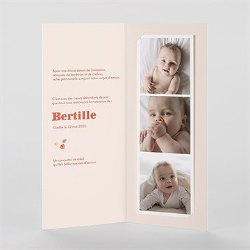 Faire-part naissance vichy et fraises photomaton - Intérieur du faire-part