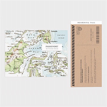 Faire-part mariage carte du monde - Dos du faire-part