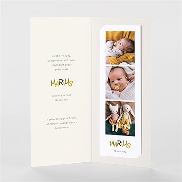 Faire-part naissance prénom coloré photomaton - Intérieur du faire-part