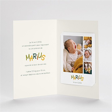 Faire-part naissance prénom coloré plié duo - Intérieur du faire-part