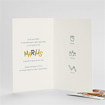 Faire-part naissance prénom coloré plié duo - Détail du faire-part