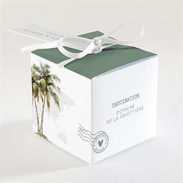 Boîte de dragées mariage passeport tropical - Dos de la boîte