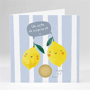 Faire-part naissance mon petit citron plié gratté - Vue non grattée