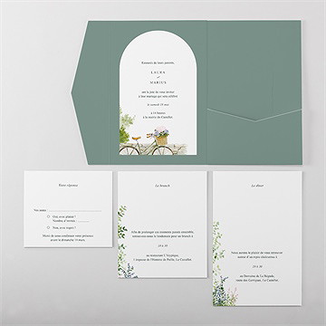 Faire-part mariage jardin aquarelle - Vue d'ensemble intérieur