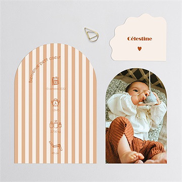 Faire-part naissance rayures terracotta - Avant du faire-part