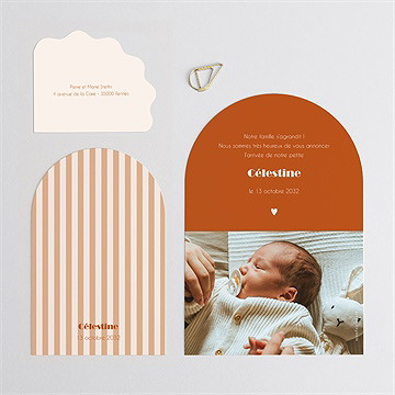 Faire-part naissance rayures terracotta - Dos du faire-part