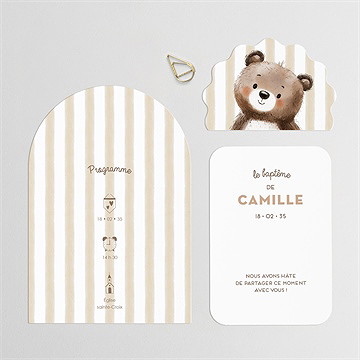 Faire-part de baptême ours en rayures - Détail du faire-part