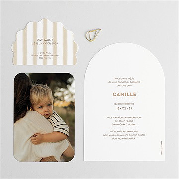 Faire-part de baptême ours en rayures - Dos du faire-part