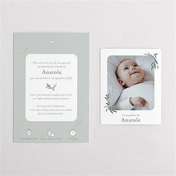 Faire-part de baptême photo vert sauge - Vue d'ensemble