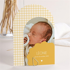 Faire-part naissance jaune vichy