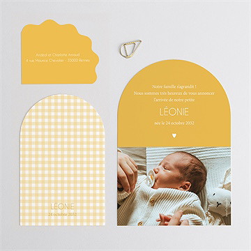 Faire-part naissance jaune vichy - Dos du faire-part