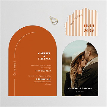 Faire-part mariage terracotta estival multicartes - Avant du faire-part