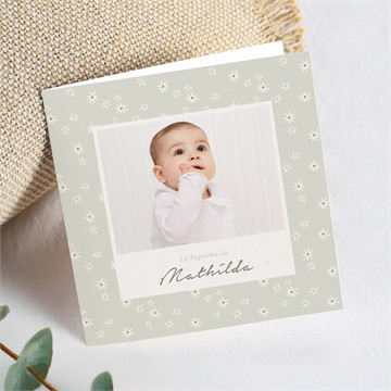 Faire-part de baptême fleuri vert d'eau