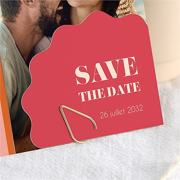 Faire-part mariage orange et fuchsia multicartes - Détail du faire-part