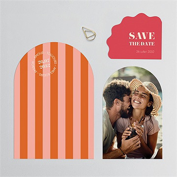 Faire-part mariage orange et fuchsia multicartes - Avant du faire-part