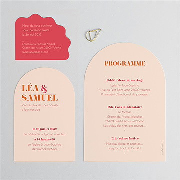 Faire-part mariage orange et fuchsia multicartes - Dos du faire-part