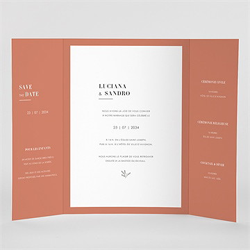 Faire-part mariage terracotta initiales 2 volets - Vue Interieur