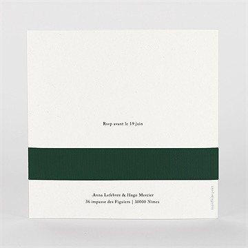 Faire-part mariage emeraude plié - Dos du faire-part