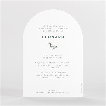 Faire-part de baptême petite église - Dos du faire-part