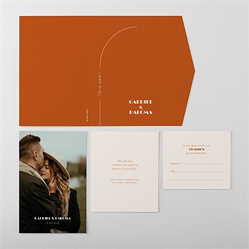 Faire-part mariage terracotta estival pocketfold - Vue ensemble extérieur