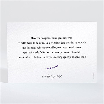 Carte de condoléances décès souvenir de lavande - Dos du carton